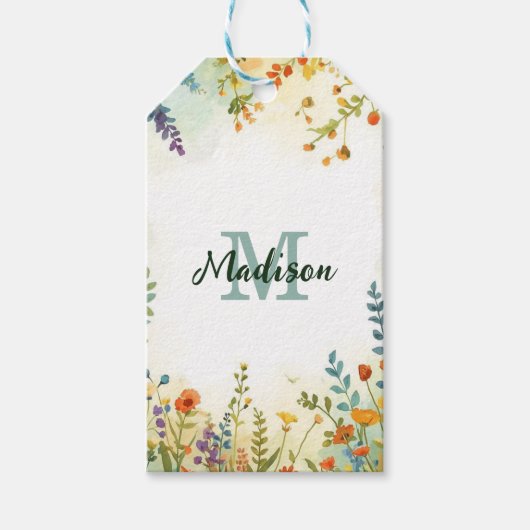 Farbenfrohes Frühlingsblumen-Wildblumen-Sträußchen Geschenkanhänger (Vorderseite)