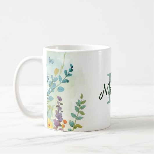 Farbenfrohes Frühlingsblumen-Wildblumen-Sträußchen Kaffeetasse (Links)