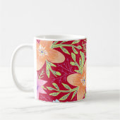 Farbenfrohes Frühlingsblumenmuster, Himbeerrosa Kaffeetasse (Links)