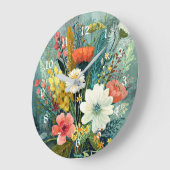 Farbenfrohes Frühlingsbouquet Große Wanduhr (Winkel)