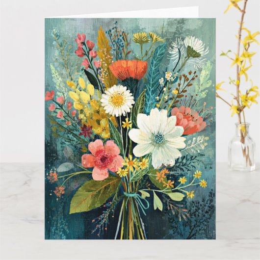 Farbenfrohes Frühlingsbouquet Karte (Gelbe Blume)