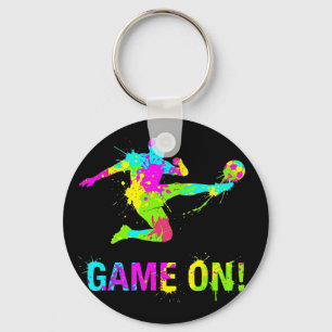 Farbenfrohes Fußball-Sportmotiv mit Farbklecks-Loo Schlüsselanhänger