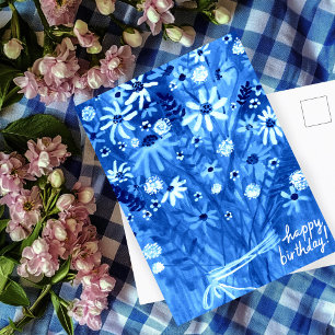 Farbenfrohes Gänseblümchen-Blumenstrauß Blau Gebur Postkarte