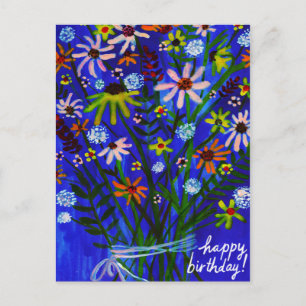 Farbenfrohes Gänseblümchen Bouquet Blau Farbenfroh Postkarte