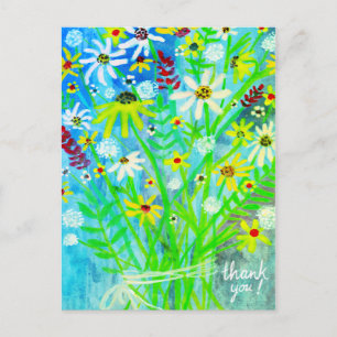 Farbenfrohes Gänseblümchen-Strauß Danke Grün Postkarte