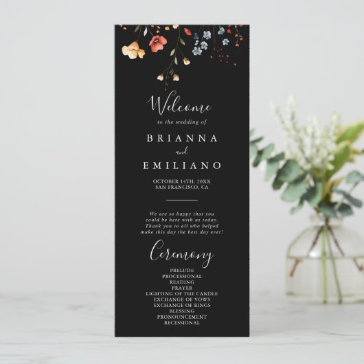 Farbenfrohes Garten-Wildblumen-Hochzeitsprogramm Programm (Stehend Vorderseite)