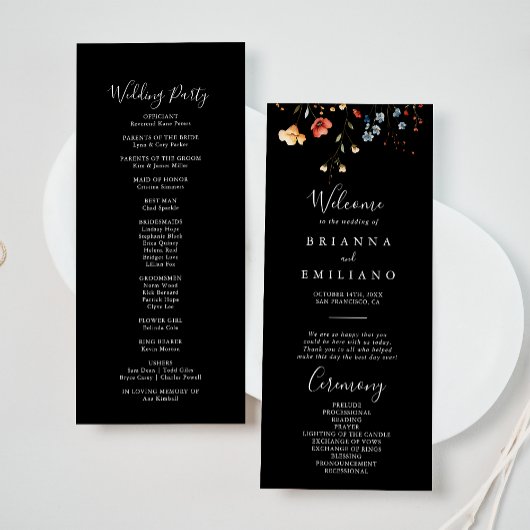 Farbenfrohes Garten-Wildblumen-Hochzeitsprogramm Programm
