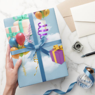 Farbenfrohes Geburtstagsgeschenke & Ballons Muster Geschenkpapier