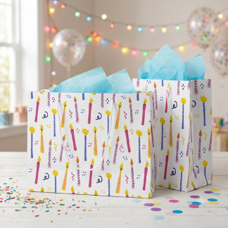 Farbenfrohes Geburtstagskerzen nahtloses Muster Große Geschenktüte