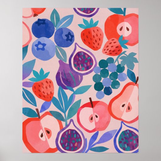 Farbenfrohes gemischtes Fruchtmuster moderne Kunst Poster (Vorne)