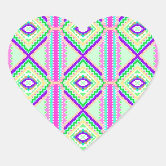 Farbenfrohes geometrisches Boho-Muster Herz-Aufkleber (Vorderseite)