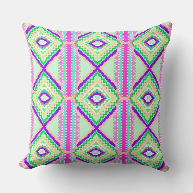 Farbenfrohes geometrisches Boho-Muster Kissen (Vorderseite)