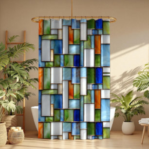 Farbenfrohes geometrisches Buntglas-Muster Duschvorhang