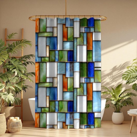 Farbenfrohes geometrisches Buntglas-Muster Duschvorhang