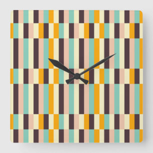 Farbenfrohes geometrisches Muster mit vertikalen S Quadratische Wanduhr