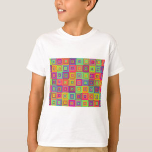 Farbenfrohes geometrisches Quadratmuster T-Shirt