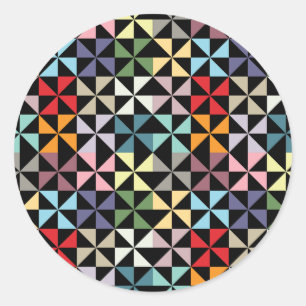 Farbenfrohes geometrisches Windrad Schwarz Runder Aufkleber