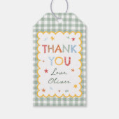 Farbenfrohes Gingham-Muster 1. Geburtstags-Dankesc Geschenkanhänger (Vorderseite)