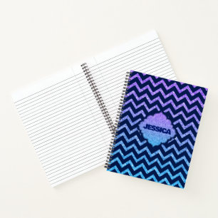 Farbenfrohes Glitter Blau Chevron-Muster Notizbuch