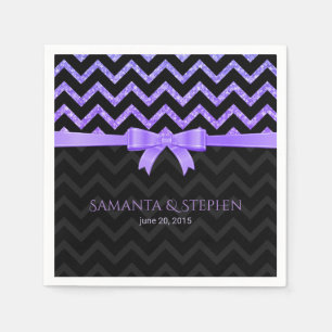 Farbenfrohes Glitter Schwarz Zickzack Chevron Must Serviette