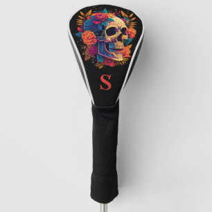 Farbenfrohes gotisches Rosen-Zucker-Schädel-Monogr Golf Headcover