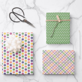 Farbenfrohes Grün, Gelb, Blau und Rosa Muster Geschenkpapier Set
