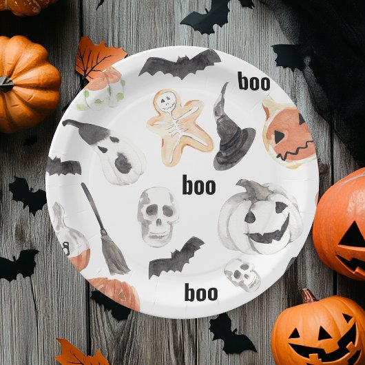 Farbenfrohes Halloween Grusel-Muster Pappteller