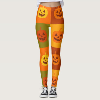 Farbenfrohes Halloween-Kürbisraster Leggings
