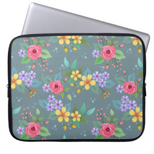 Farbenfrohes handgezeichnetes Blumenmuster im Vint Laptopschutzhülle