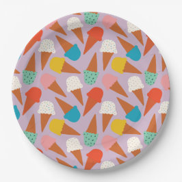 Farbenfrohes handgezeichnetes Eiscreme-Waffelmuste Pappteller