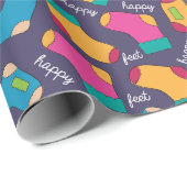 Farbenfrohes Happy-Feet-Socken-Muster Geschenkpapier (Rolleneckpunkt)