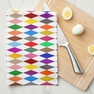 Farbenfrohes Harlekin-Diamanten-Design Weiß Geschirrtuch