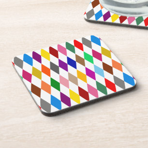 Farbenfrohes Harlekin-Diamanten-Design Weiß Getränkeuntersetzer