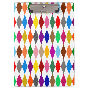 Farbenfrohes Harlekin-Diamanten-Design Weiß Klemmbrett