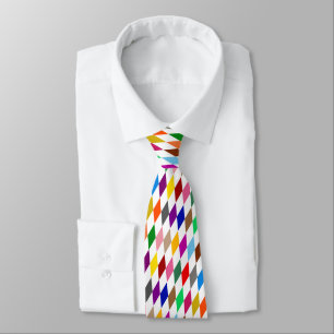 Farbenfrohes Harlekin-Diamanten-Design Weiß Krawatte