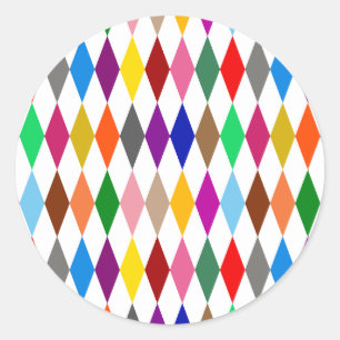 Farbenfrohes Harlekin-Diamanten-Design Weiß Runder Aufkleber