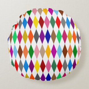 Farbenfrohes Harlekin-Diamanten-Design Weiß  Rundes Kissen