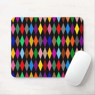 Farbenfrohes Harlequin-Diamanten-Design Schwarz Mousepad