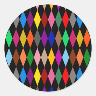 Farbenfrohes Harlequin-Diamanten-Design Schwarz  Runder Aufkleber