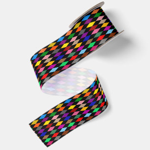Farbenfrohes Harlequin-Diamanten-Design Schwarz Satinband