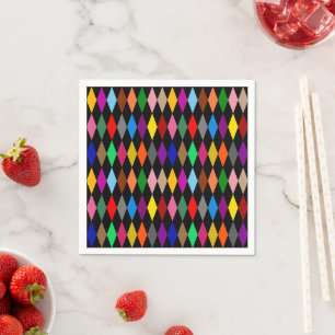 Farbenfrohes Harlequin-Diamanten-Design Schwarz Serviette