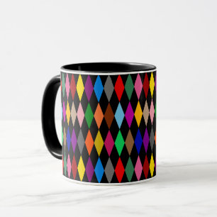 Farbenfrohes Harlequin-Diamanten-Design Schwarz  Tasse