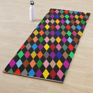 Farbenfrohes Harlequin-Diamanten-Design Schwarz Yogamatte