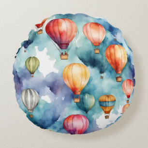 Farbenfrohes Heißluftballon-Muster Rundes Kissen