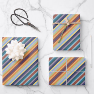 Farbenfrohes Herbst-Winter-Farbstreifen-Muster Geschenkpapier Set