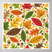 Farbenfrohes Herbstlaub- und Eichelmuster Poster (Vorne)
