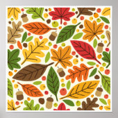 Farbenfrohes Herbstlaub- und Eichelmuster Poster (Vorne)