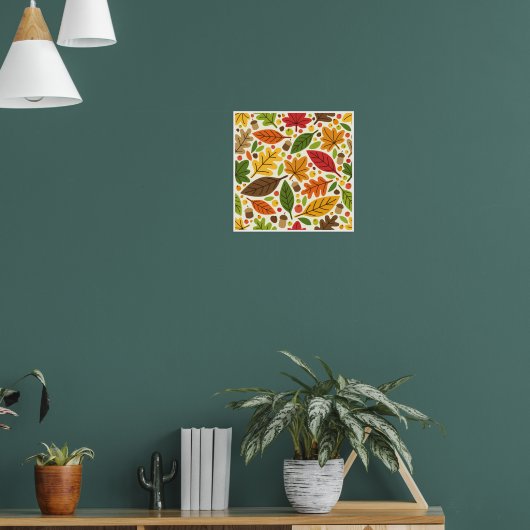 Farbenfrohes Herbstlaub- und Eichelmuster Poster (Wohnzimmer 1)