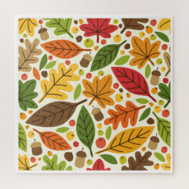Farbenfrohes Herbstlaub- und Eichelmuster Puzzle