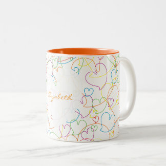 Farbenfrohes Herzenetz-Muster-Weiß-Name Zweifarbige Tasse